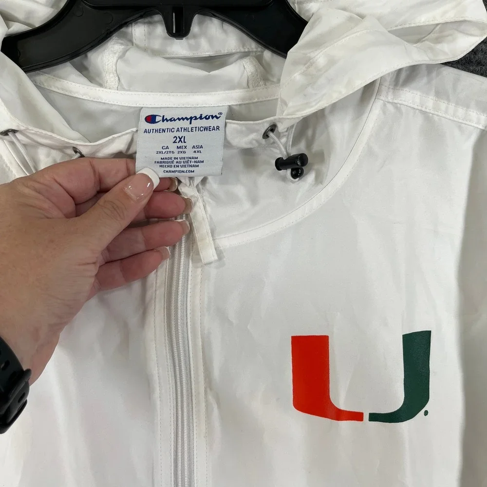 Miami Hurricanes Champion Windbreaker Mens 2XL Half Zip Hooded Gameday Jacket